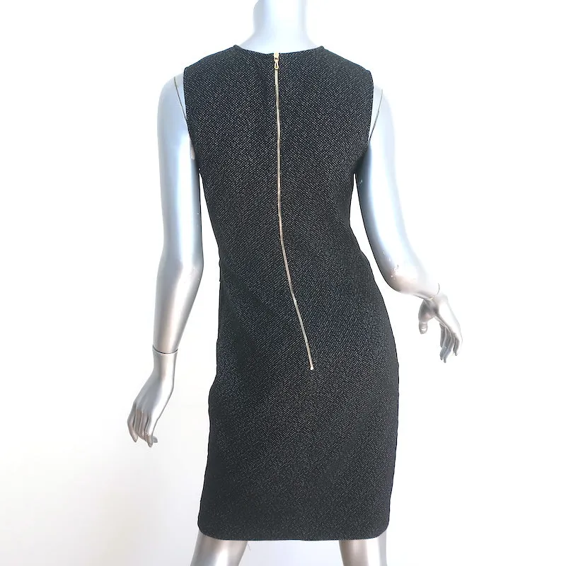 Lanvin Pleated-Side Dress Black Dotted Stretch Jersey Size 38 Sleeveless Sheath