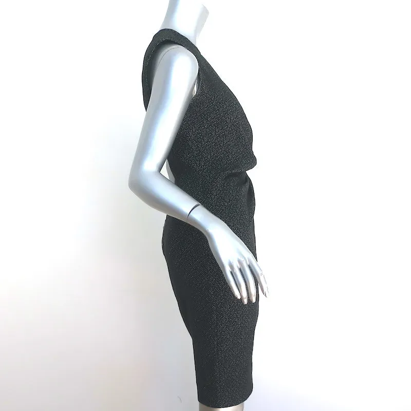Lanvin Pleated-Side Dress Black Dotted Stretch Jersey Size 38 Sleeveless Sheath