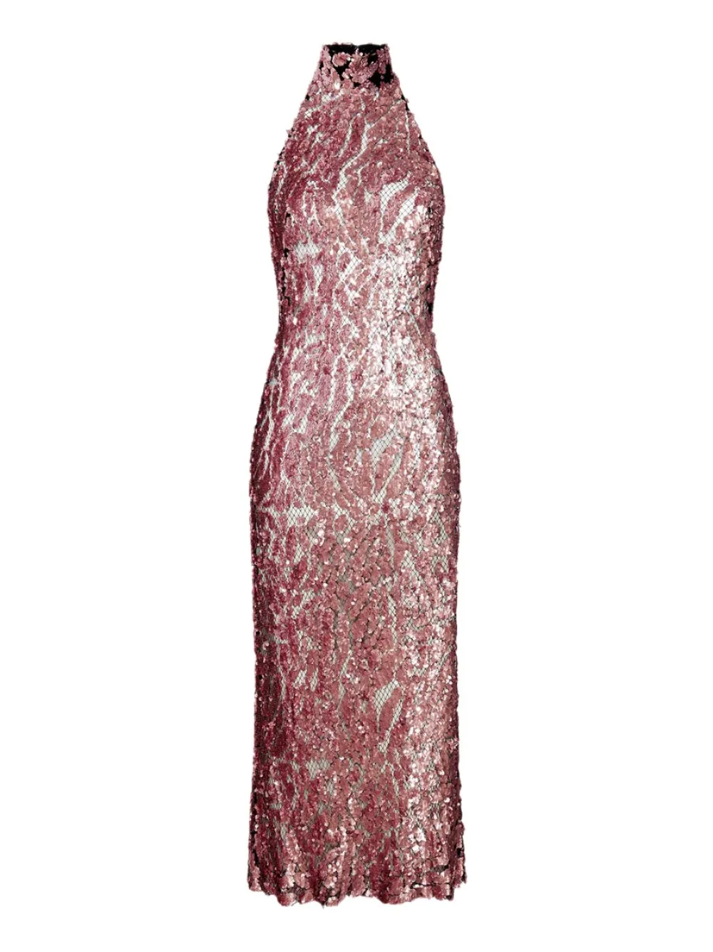 LaPointe Sequin Halter Open-Back Dress in Mauve