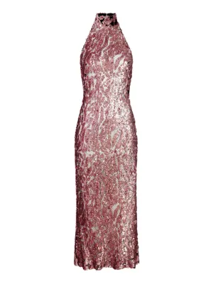 LaPointe Sequin Halter Open-Back Dress in Mauve