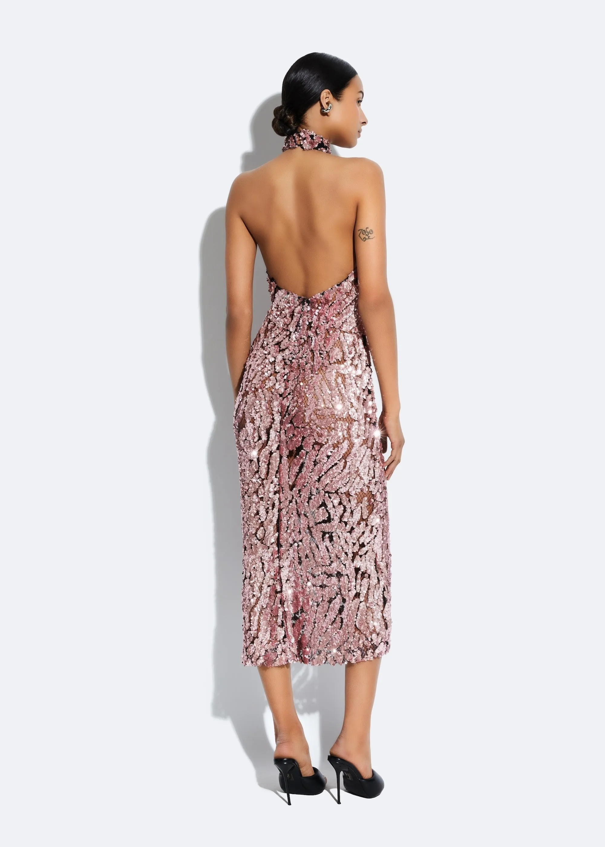 LaPointe Sequin Halter Open-Back Dress in Mauve