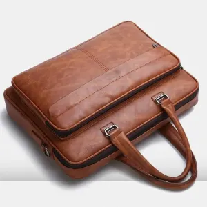 Large Capacity Waterproof PU Leather Laptop Shoulder Bag