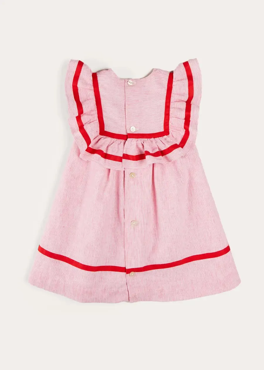 Lawrence Striped Ruffle Bib Sleeveless Dress in Red (12mths-8yrs)