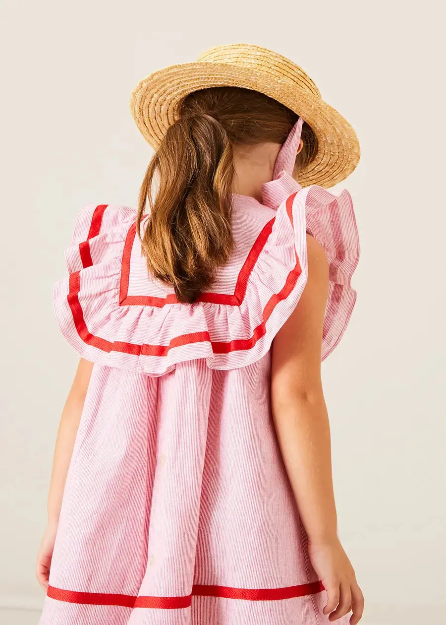 Lawrence Striped Ruffle Bib Sleeveless Dress in Red (12mths-8yrs)