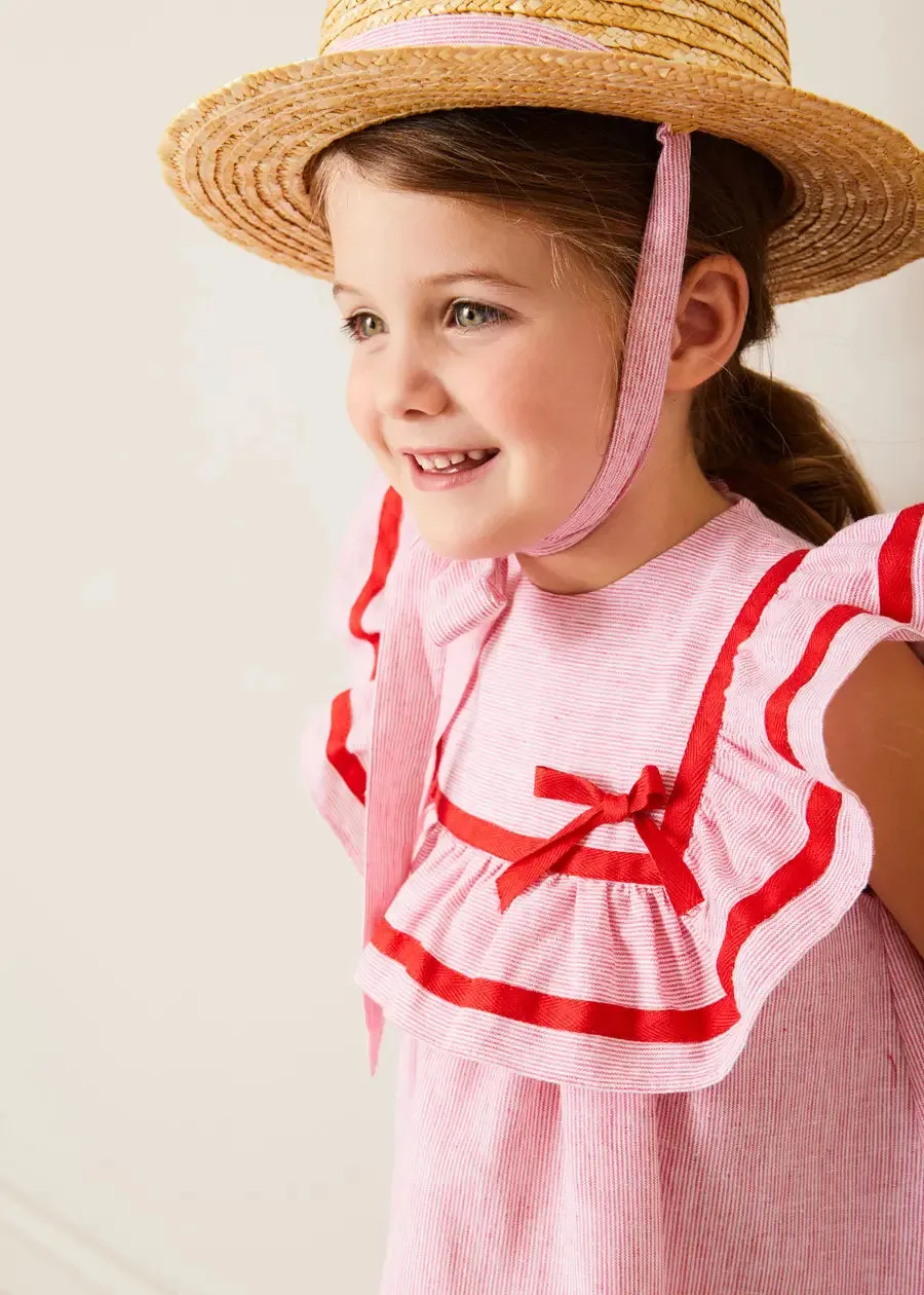 Lawrence Striped Ruffle Bib Sleeveless Dress in Red (12mths-8yrs)