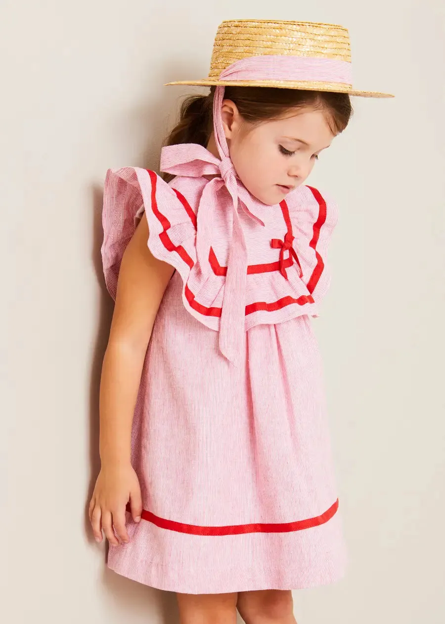 Lawrence Striped Ruffle Bib Sleeveless Dress in Red (12mths-8yrs)