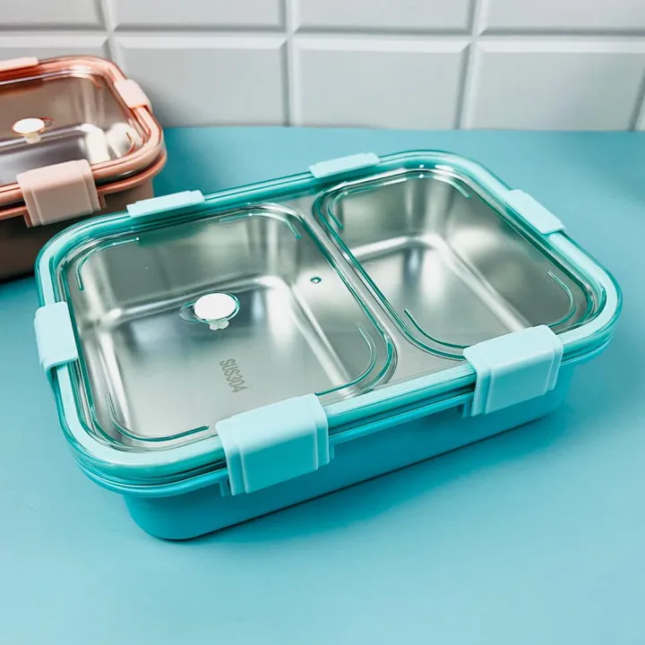Leak-Proof 2-Compartment 800ml Lunch Box and Portable Insulated Stainless Steel Water Bottle 500ml Combo"