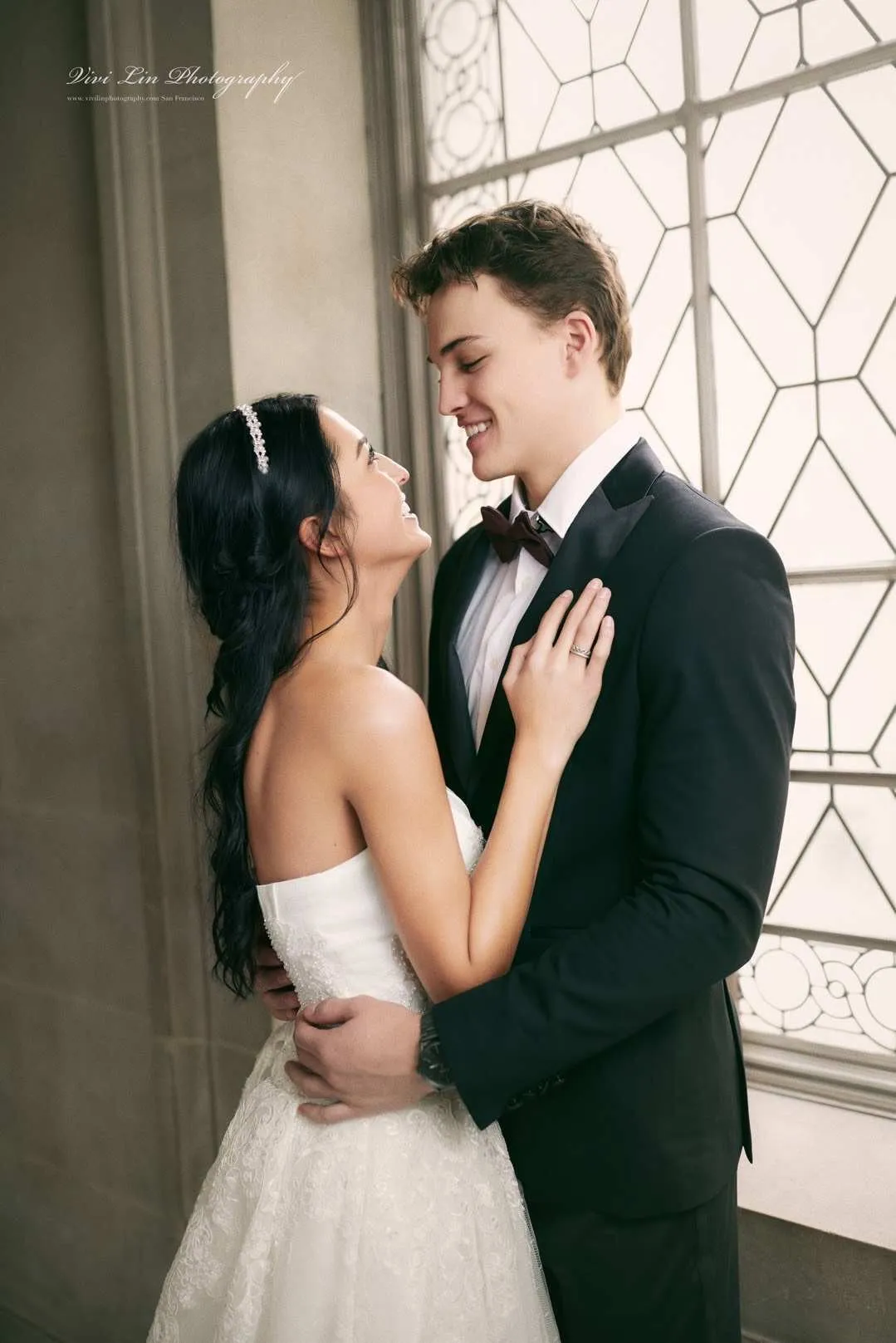 Lillian - Pearl beaded lace strapless tulle princess ballgown wedding dress