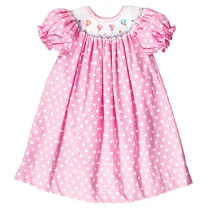 Lollipops Pink Gingham Smocked Bishop