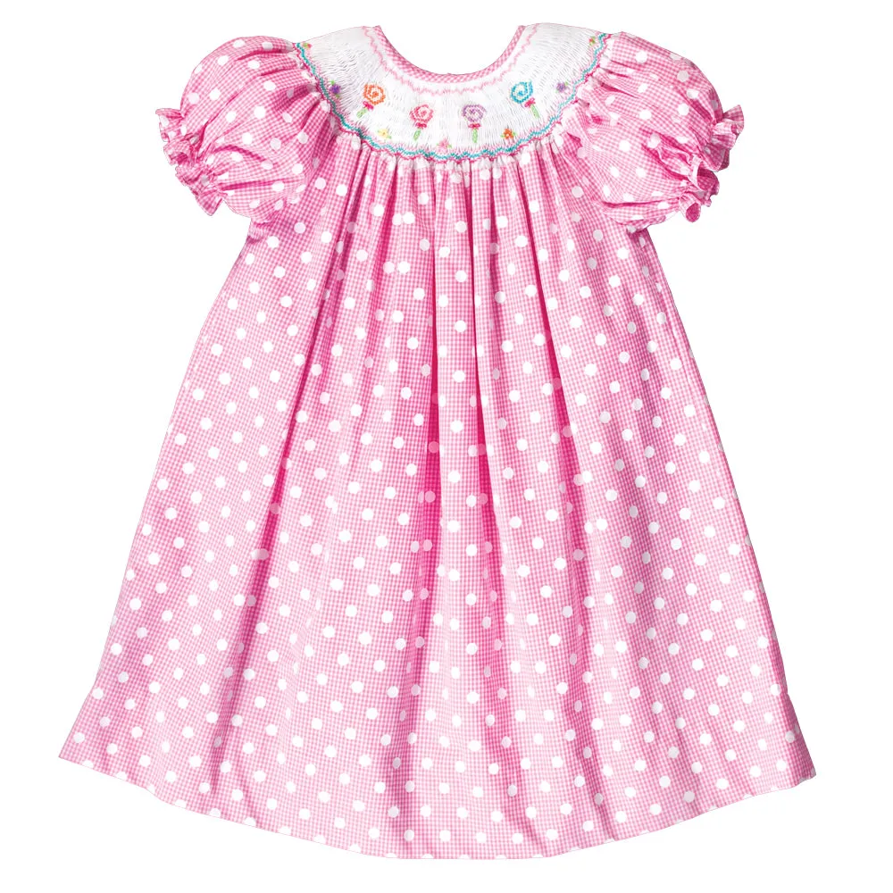 Lollipops Pink Gingham Smocked Bishop