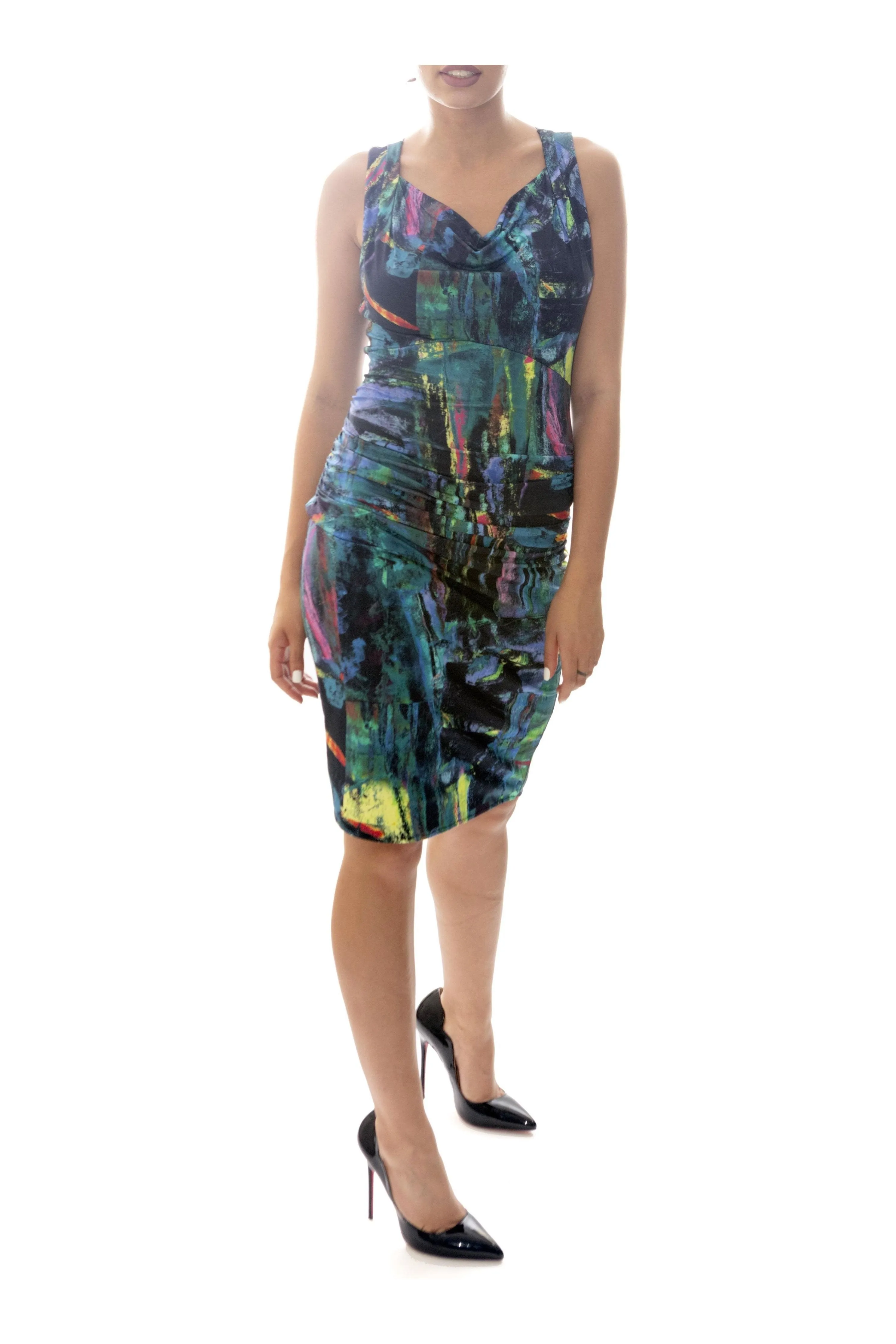 LUZ Cowl Neck Ruched Jersey Dress