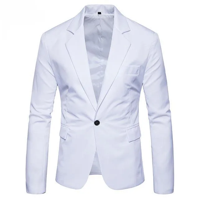 M-3XL One Button Long Sleeve Suit Men Jacket Plain Color Streetwear Mens Suit Jackets Slim Fit Plus Size Men Clothing XXXL