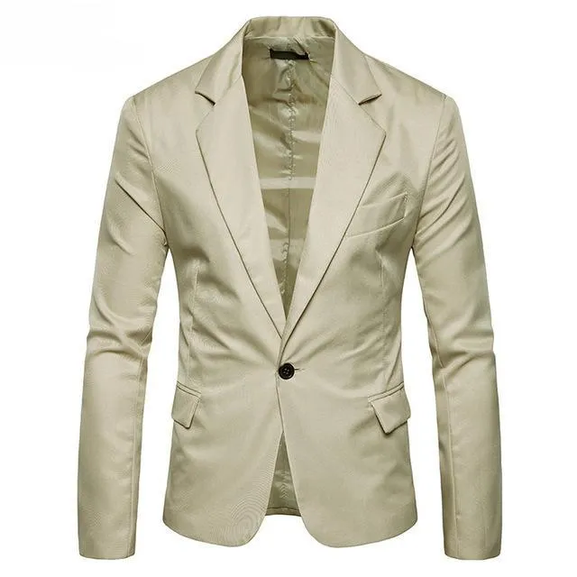 M-3XL One Button Long Sleeve Suit Men Jacket Plain Color Streetwear Mens Suit Jackets Slim Fit Plus Size Men Clothing XXXL