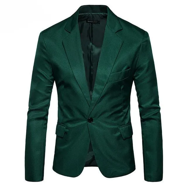 M-3XL One Button Long Sleeve Suit Men Jacket Plain Color Streetwear Mens Suit Jackets Slim Fit Plus Size Men Clothing XXXL