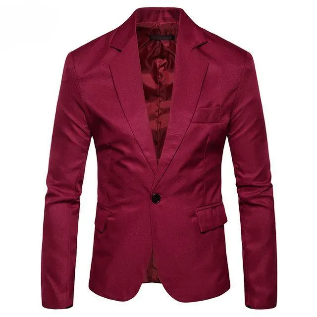 M-3XL One Button Long Sleeve Suit Men Jacket Plain Color Streetwear Mens Suit Jackets Slim Fit Plus Size Men Clothing XXXL