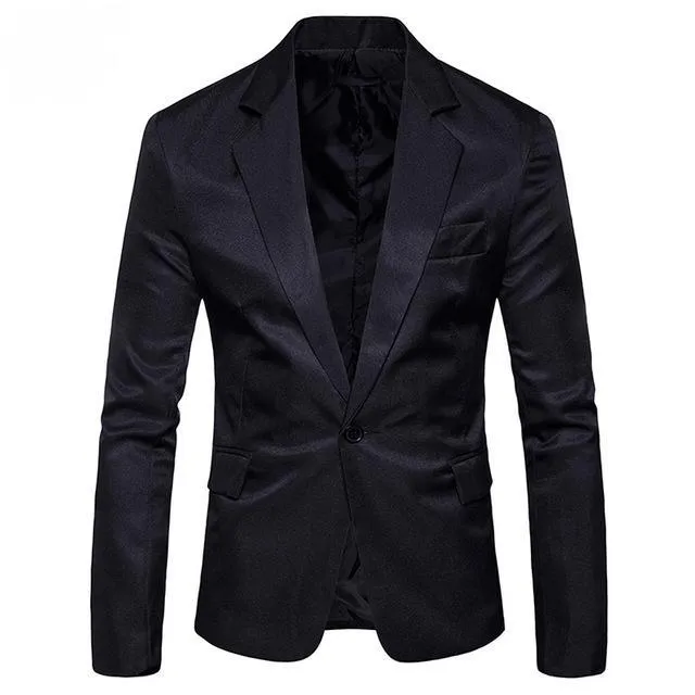 M-3XL One Button Long Sleeve Suit Men Jacket Plain Color Streetwear Mens Suit Jackets Slim Fit Plus Size Men Clothing XXXL