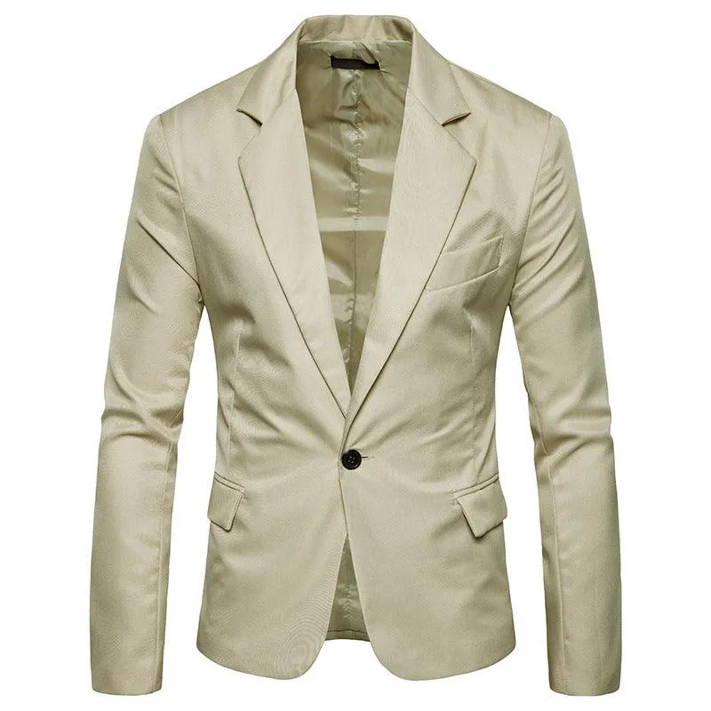 M-3XL One Button Long Sleeve Suit Men Jacket Plain Color Streetwear Mens Suit Jackets Slim Fit Plus Size Men Clothing XXXL