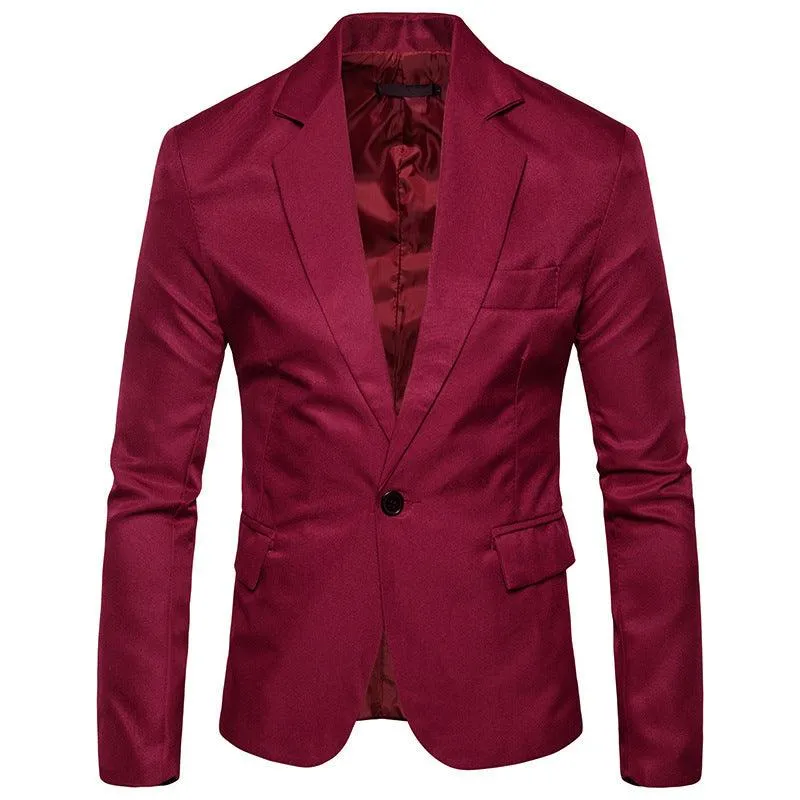 M-3XL One Button Long Sleeve Suit Men Jacket Plain Color Streetwear Mens Suit Jackets Slim Fit Plus Size Men Clothing XXXL