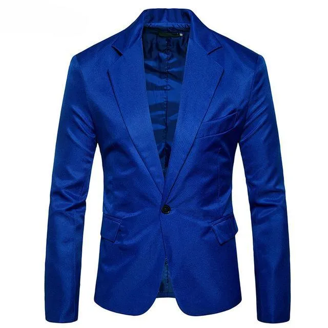 M-3XL One Button Long Sleeve Suit Men Jacket Plain Color Streetwear Mens Suit Jackets Slim Fit Plus Size Men Clothing XXXL