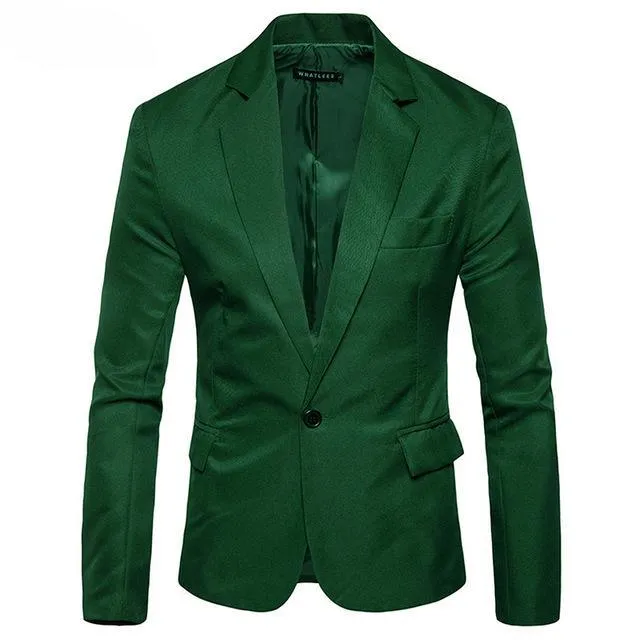 M-3XL One Button Long Sleeve Suit Men Jacket Plain Color Streetwear Mens Suit Jackets Slim Fit Plus Size Men Clothing XXXL