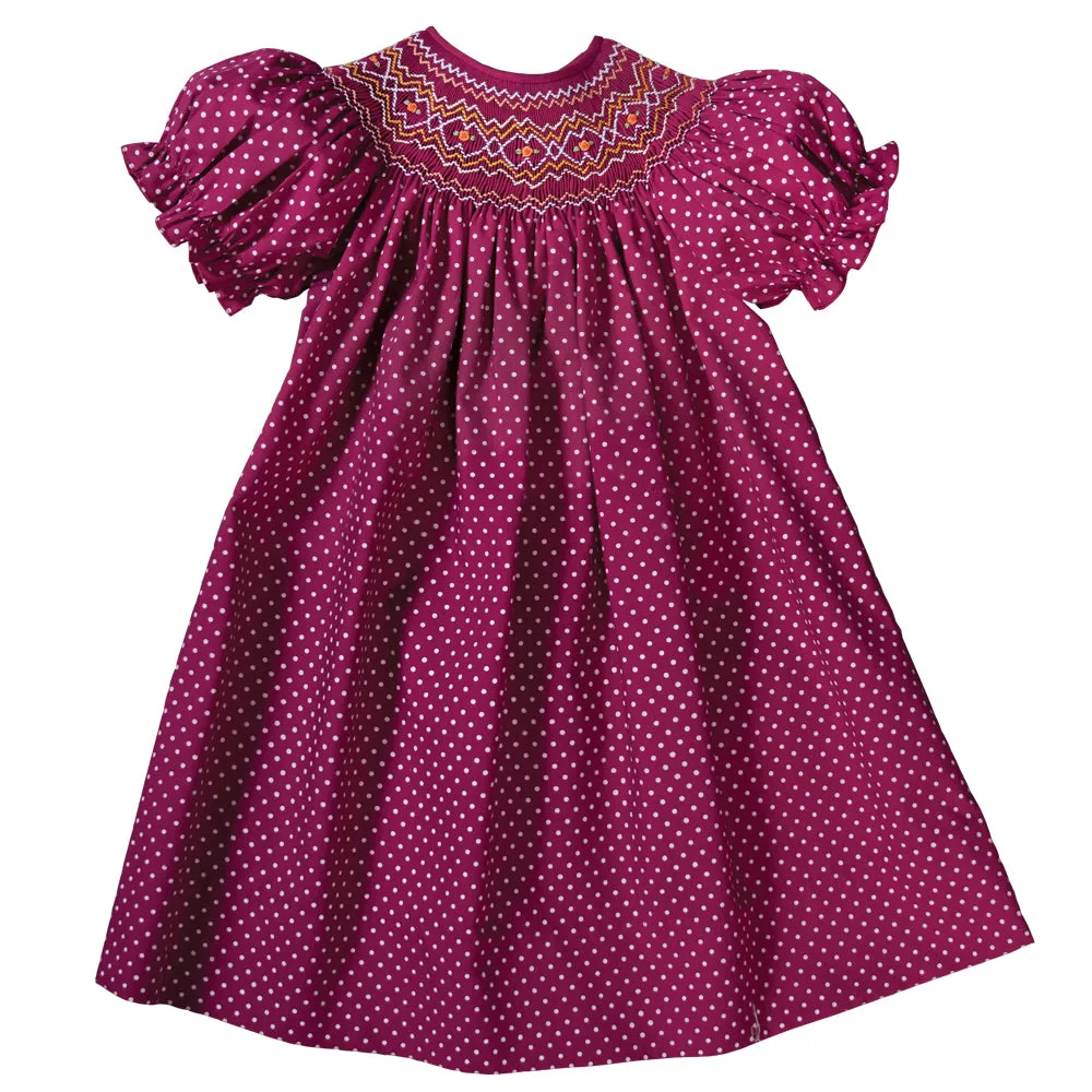 Magenta Dotted English Smocked Bishop