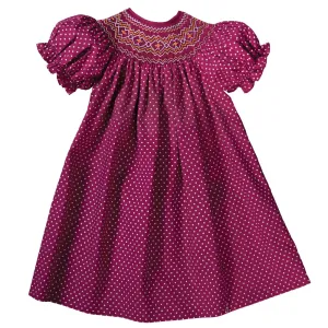 Magenta Dotted English Smocked Bishop