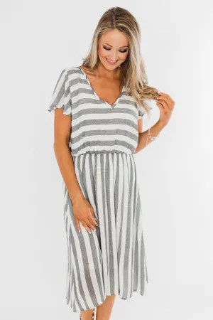 Make My Heart Race Striped Dress- Ivory & Charcoal