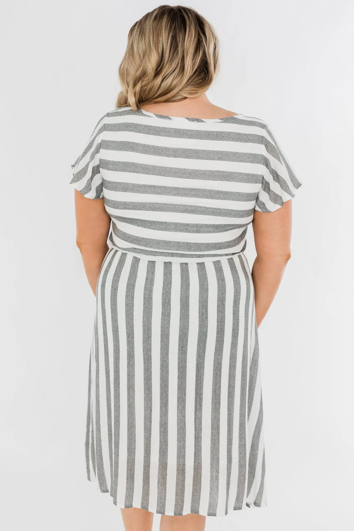Make My Heart Race Striped Dress- Ivory & Charcoal