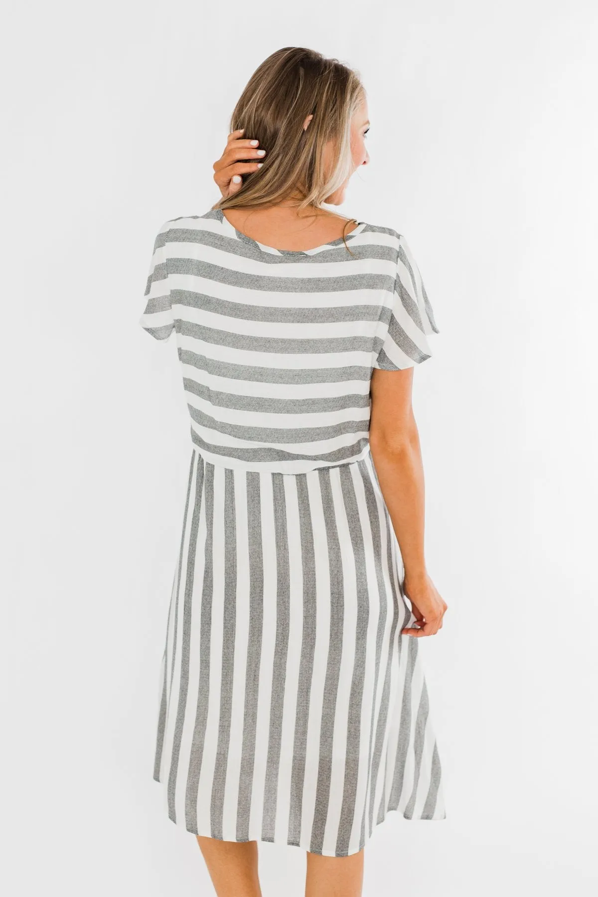 Make My Heart Race Striped Dress- Ivory & Charcoal