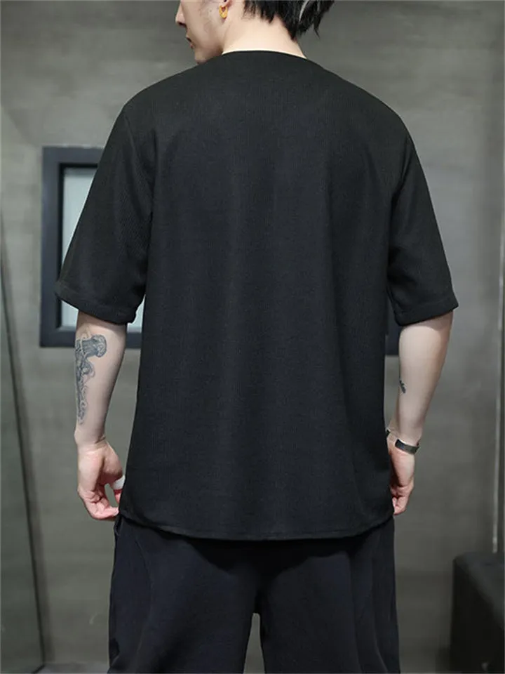 Male Bamboo Embroidered Half Sleeve Metal Button Shirt