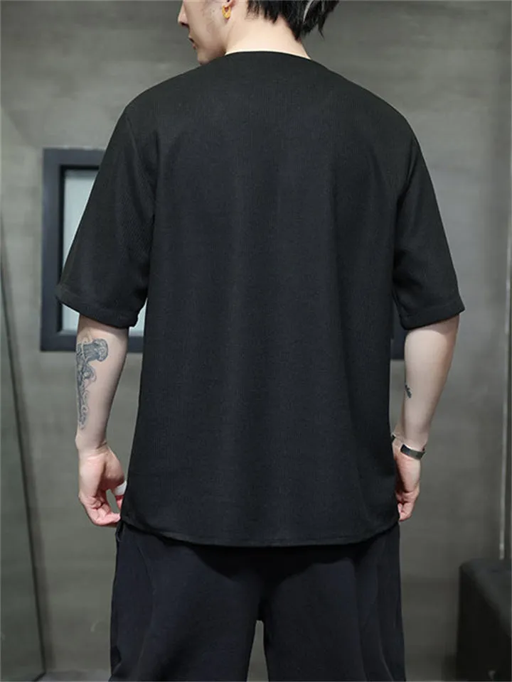 Male Bamboo Embroidered Half Sleeve Metal Button Shirt