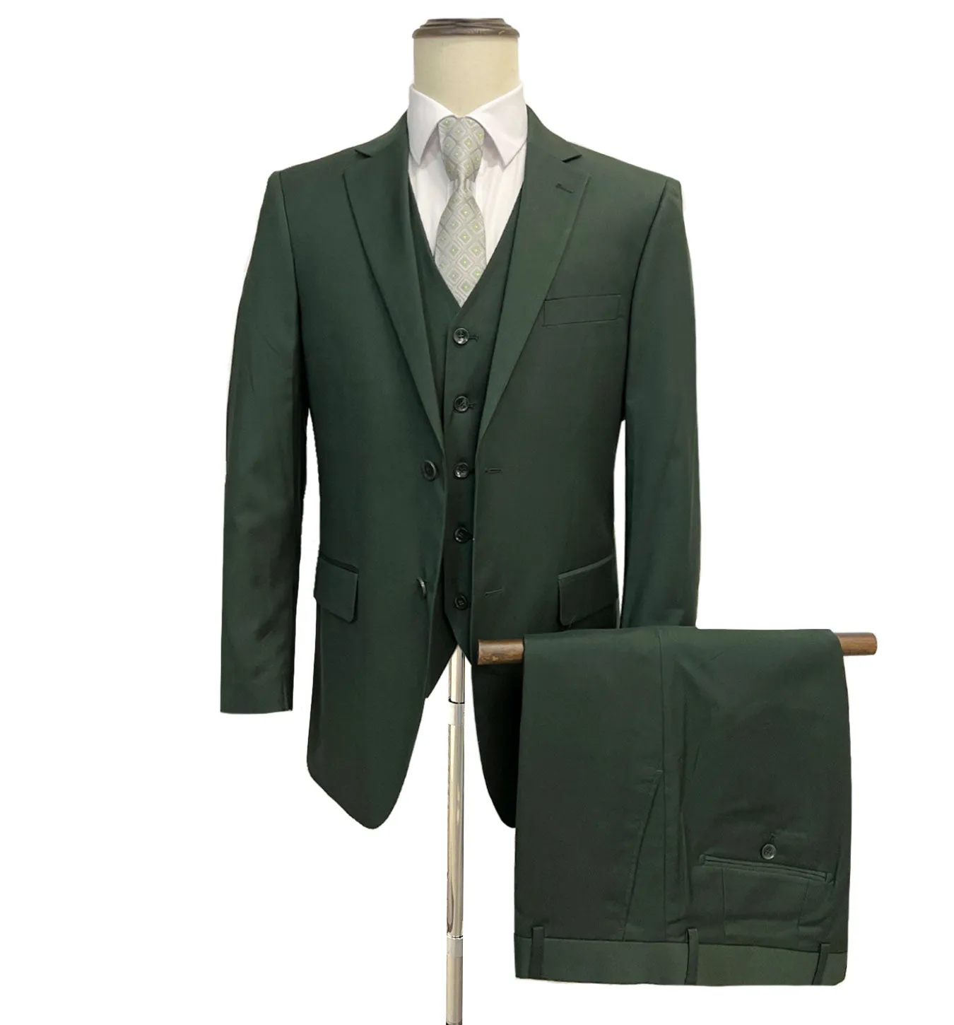Mazari Modern Fit Vested Suit - Paris Olive Green 1501