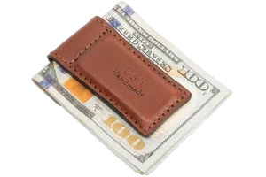 Medium Brown Premium Leather Men's Magnetic Money Clip (Holds 30 Folded Bills)