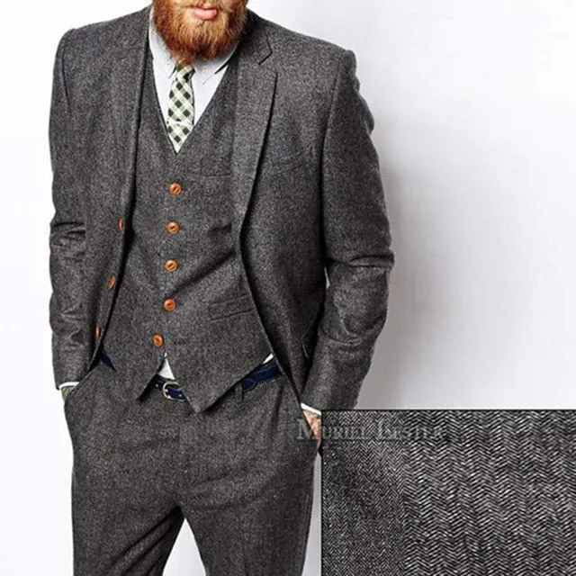 Men Winter Tweed Fabric Business Suits