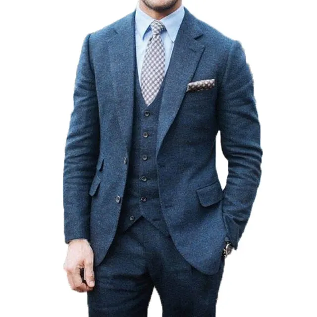 Men Winter Tweed Fabric Business Suits