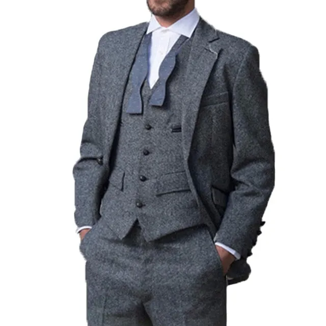 Men Winter Tweed Fabric Business Suits