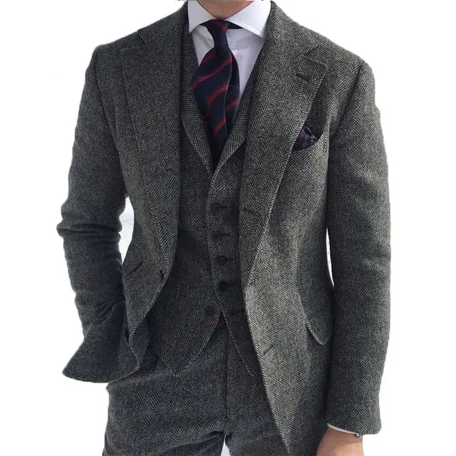 Men Winter Tweed Fabric Business Suits