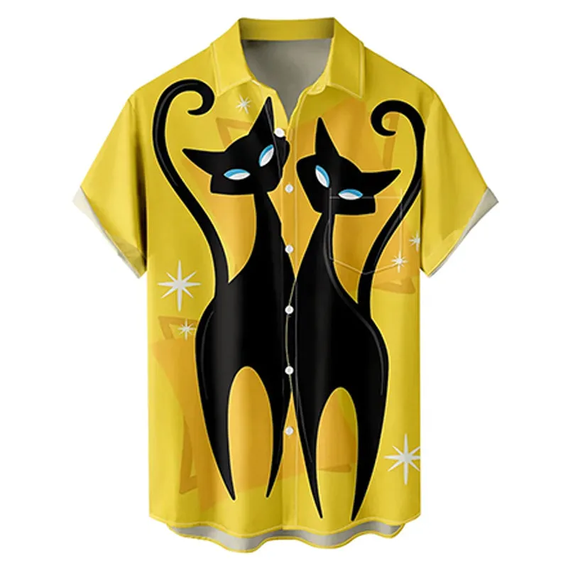 Men's 3D Prints Cat Graphics Short Sleeve Shirts