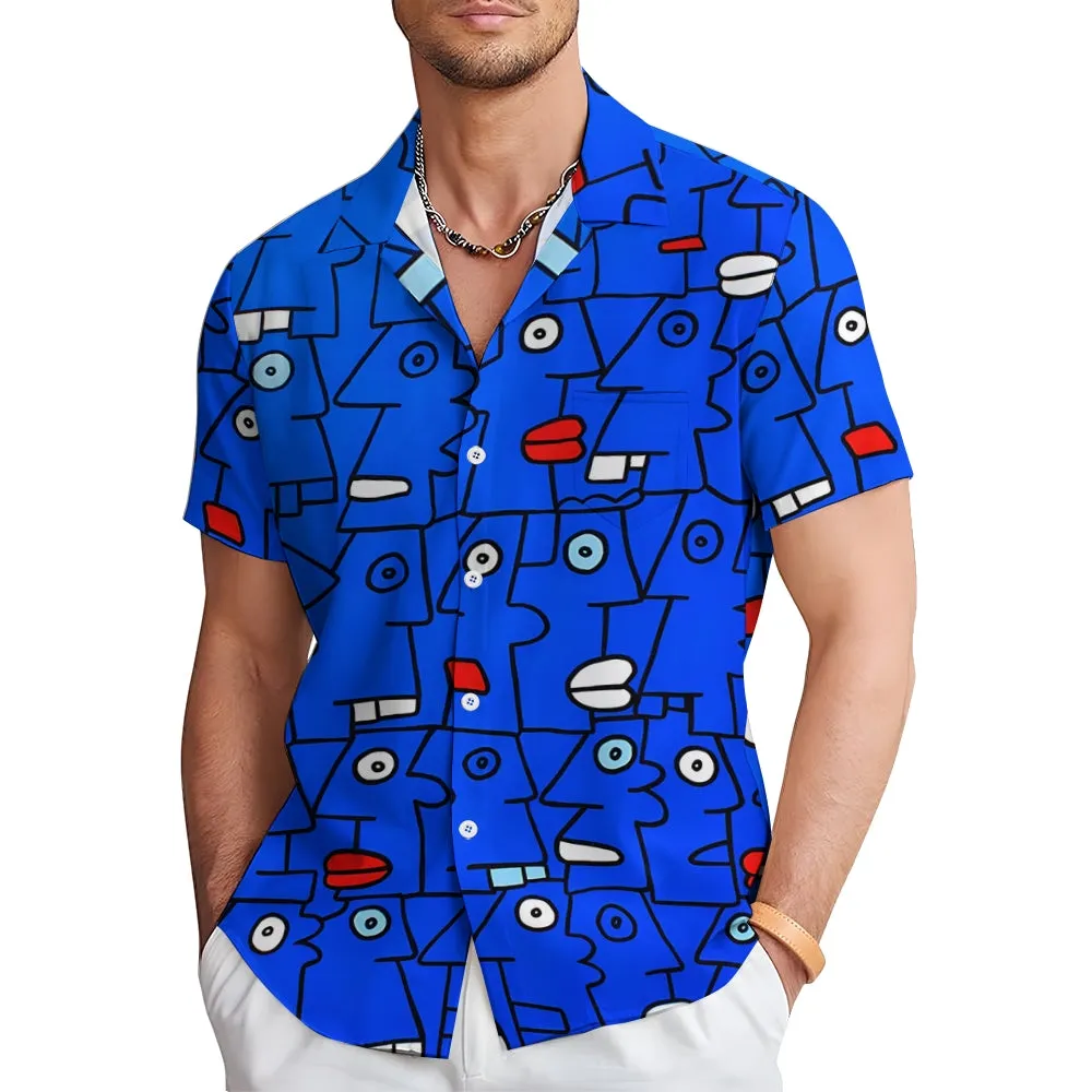 Men's Abstract Geometric Art Casual Short Sleeve Shirt 2401000134