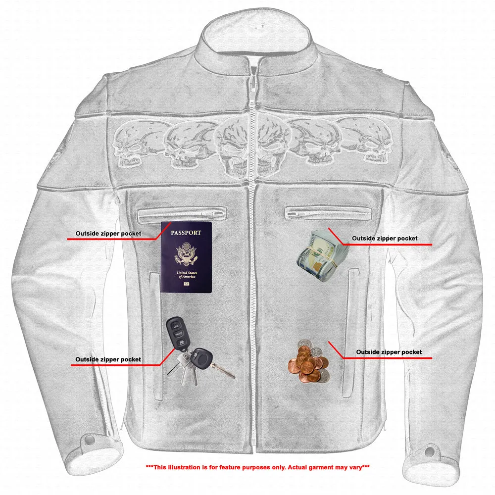 Men's Blackish Gray Leather Jacket with Reflective Skulls