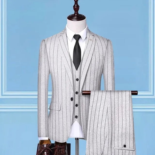 Men's Classic Striped 3 Piece Suit Up To 3XL