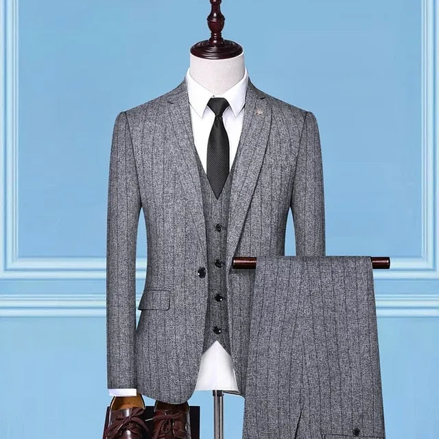 Men's Classic Striped 3 Piece Suit Up To 3XL