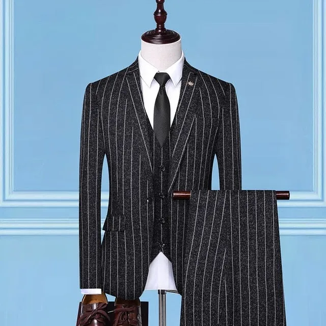 Men's Classic Striped 3 Piece Suit Up To 3XL