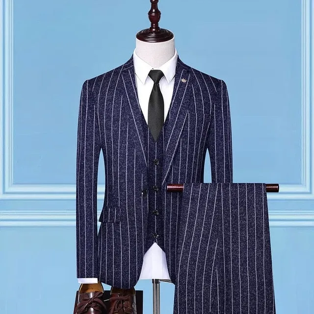 Men's Classic Striped 3 Piece Suit Up To 3XL