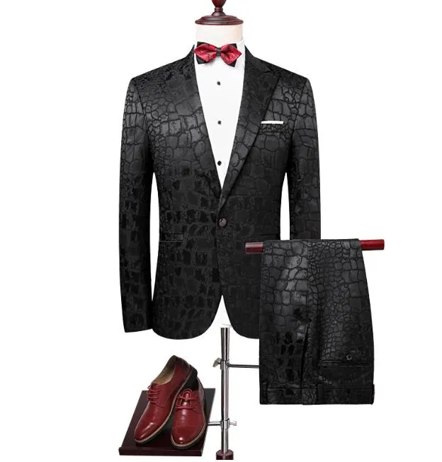 Men's Crocodile Pattern 2 Pc Suit Up To 6XL