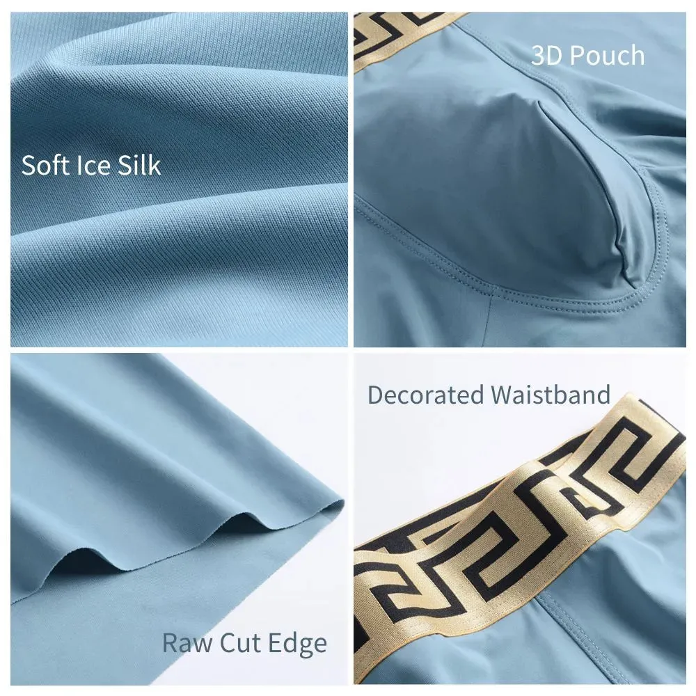 Men's Decorated Waistband Ultra Thin Ice Silk Trunks (4 Pack) - JEWYEE 3004