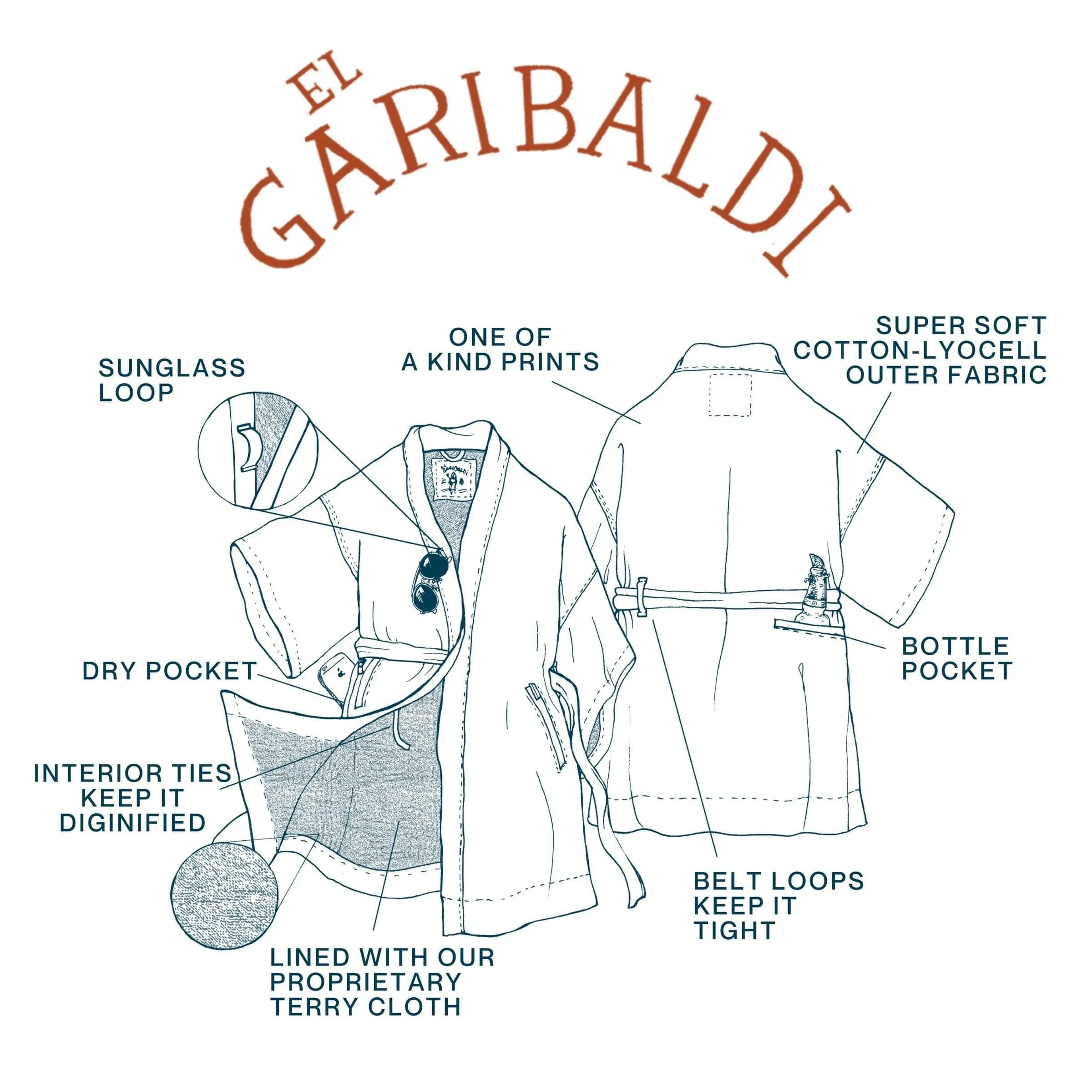 Men's El Garibaldi Robe - Garibaldi Fish, Farallon Navy
