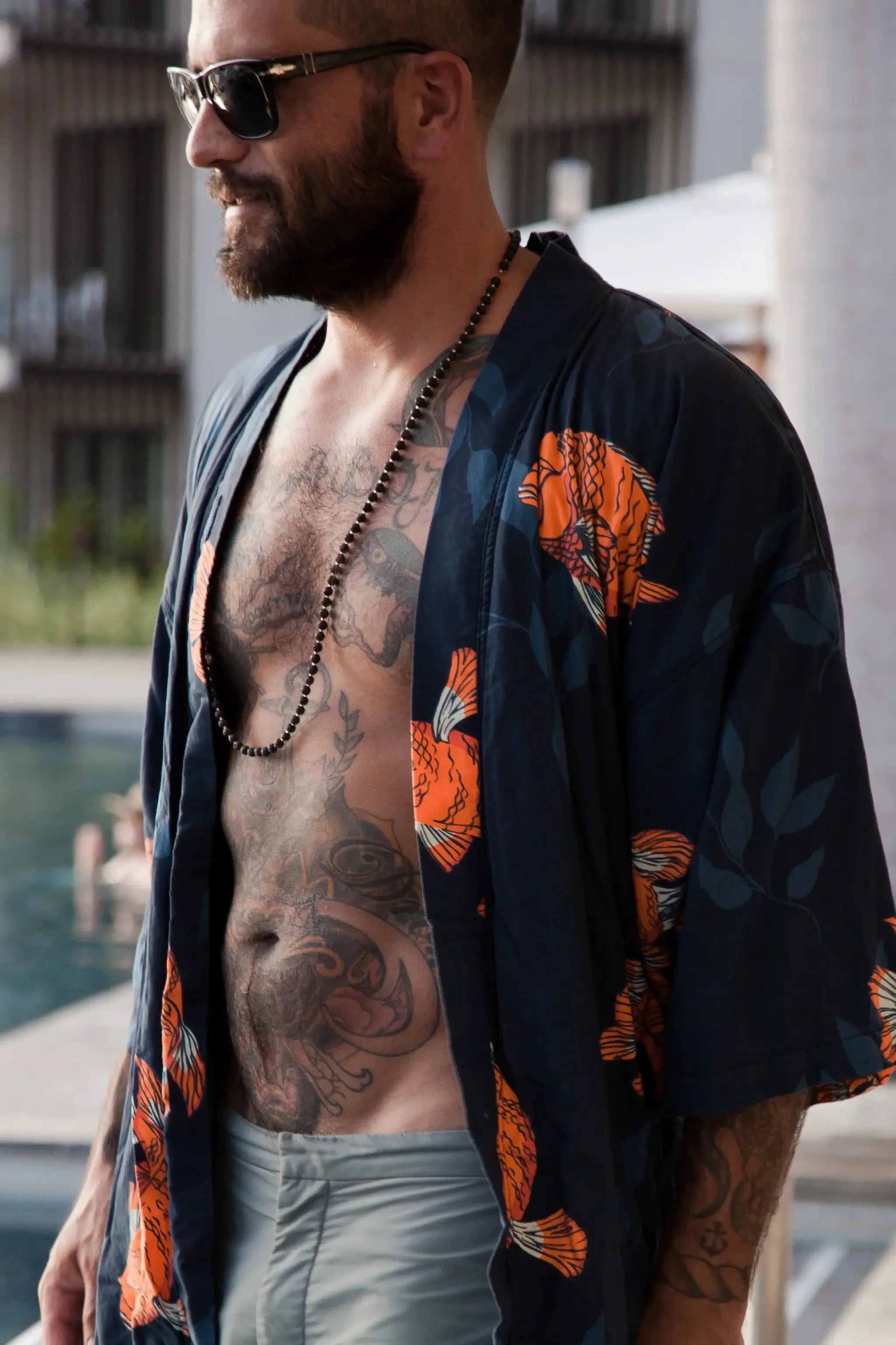 Men's El Garibaldi Robe - Garibaldi Fish, Farallon Navy