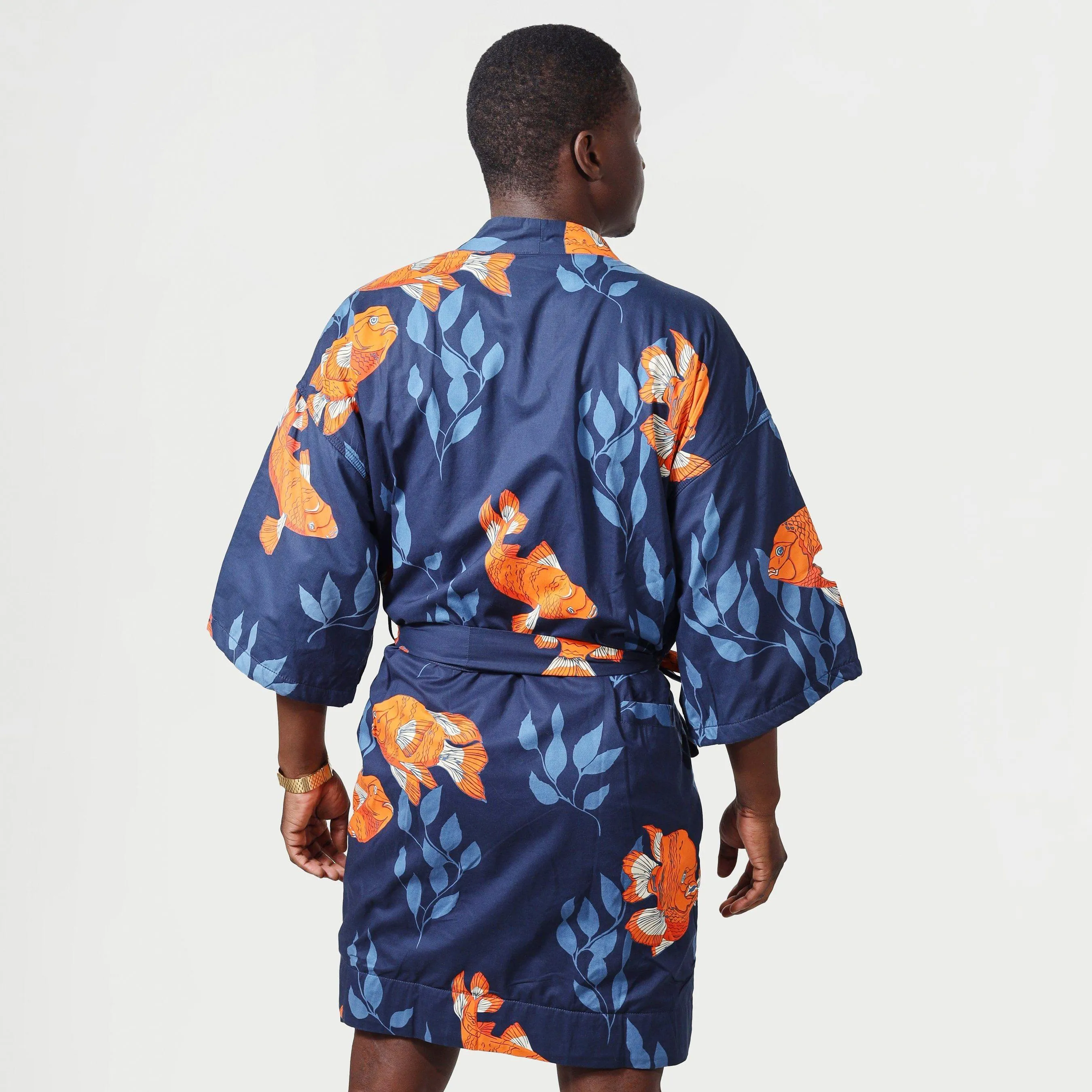 Men's El Garibaldi Robe - Garibaldi Fish, Farallon Navy