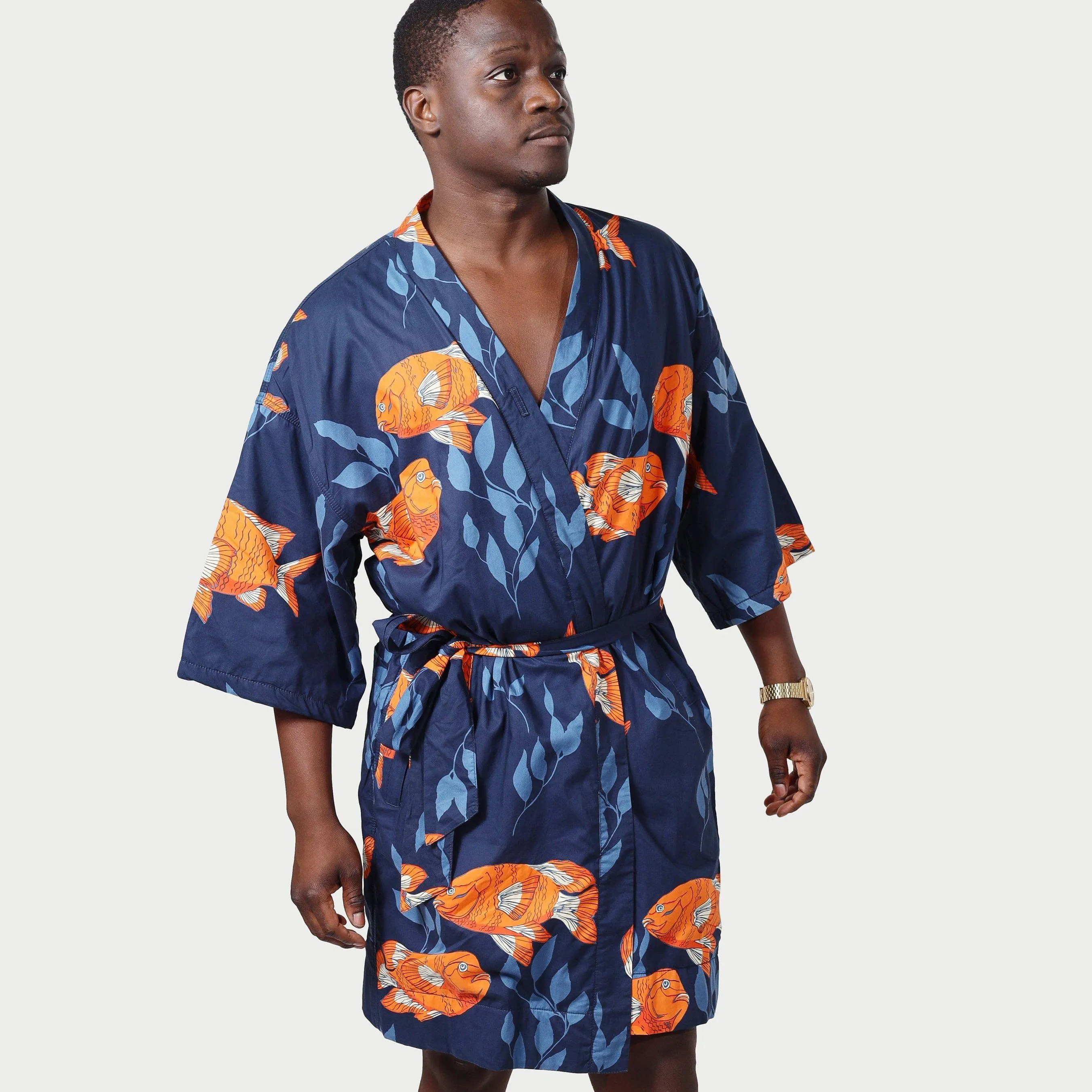Men's El Garibaldi Robe - Garibaldi Fish, Farallon Navy